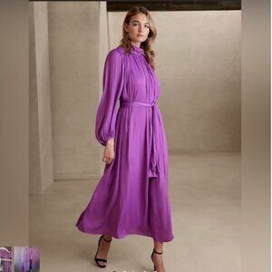 NWT Banana Republic Purple Dress Sz Small Maxi Tea Length Slit Back Long Sleeve